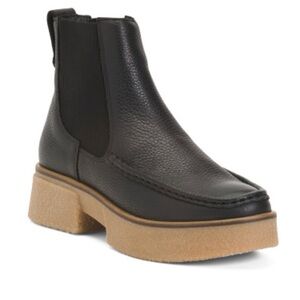 Clarks Black Leather Ankle Boots with Tan Sole